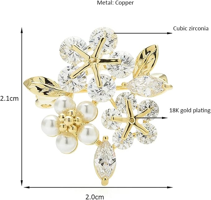 Women Brooch Pins Ladies Fashion Accessories Elegant Crystal Flower Pearl Flower Brooch Party Brooch Flower Shaped Brooch Fashion Brooches - Brooches & Pins - British D'sire