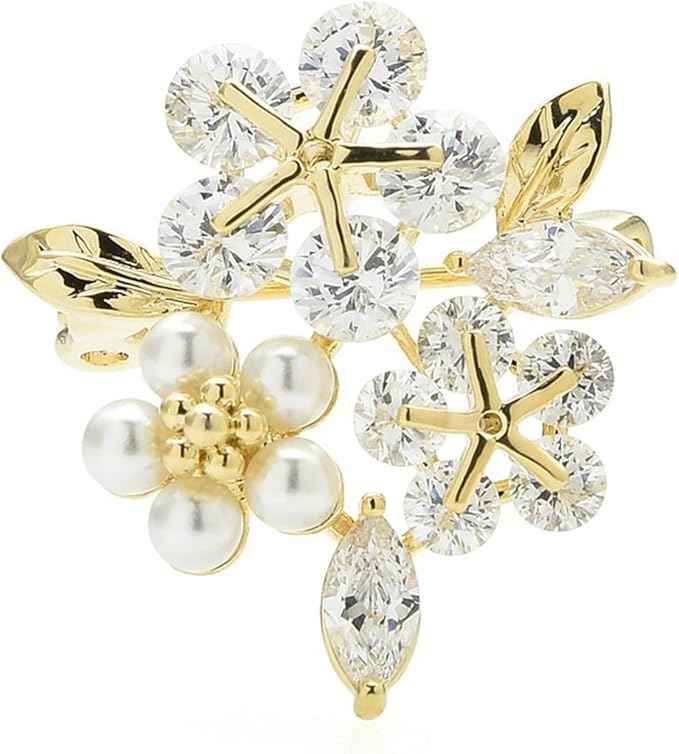 Women Brooch Pins Ladies Fashion Accessories Elegant Crystal Flower Pearl Flower Brooch Party Brooch Flower Shaped Brooch Fashion Brooches - Brooches & Pins - British D'sire