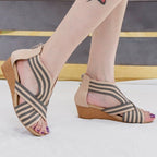 Women Summer Slope Heel Sandals Fashion Bohemian Style Fish Mouth Shoes, Size: 37(Apricot) - British D'sire