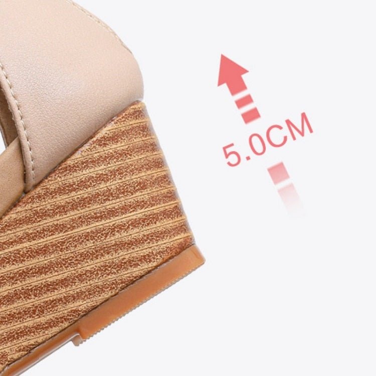 Women Summer Slope Heel Sandals Fashion Bohemian Style Fish Mouth Shoes, Size: 38(Apricot) - British D'sire
