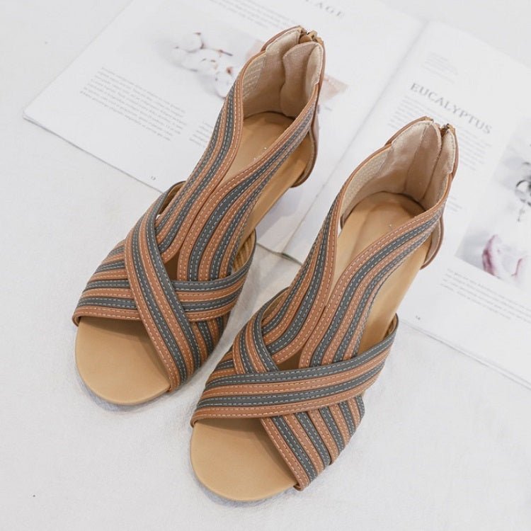 Women Summer Slope Heel Sandals Fashion Bohemian Style Fish Mouth Shoes, Size: 38(Brown) Secondary image