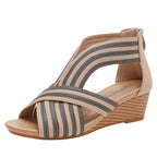 Women Summer Slope Heel Sandals Fashion Bohemian Style Fish Mouth Shoes, Size: 39(Apricot) - British D'sire