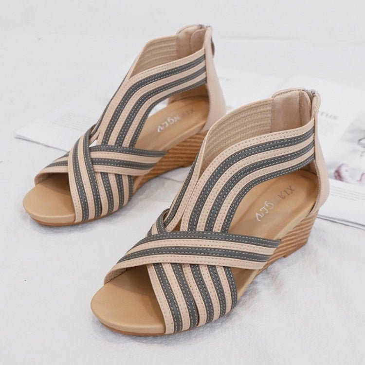 Women Summer Slope Heel Sandals Fashion Bohemian Style Fish Mouth Shoes, Size: 39(Apricot) Secondary image