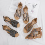 Women Summer Slope Heel Sandals Fashion Bohemian Style Fish Mouth Shoes, Size: 42(Black) - British D'sire