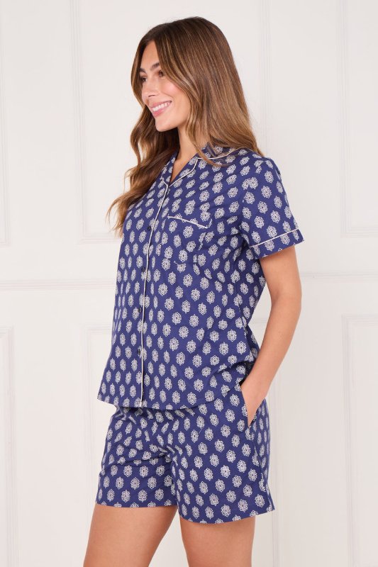 Women’s 100% Cotton Button - Up PJ Shorts Set with Pockets - Loungewear pjs - British D'sire