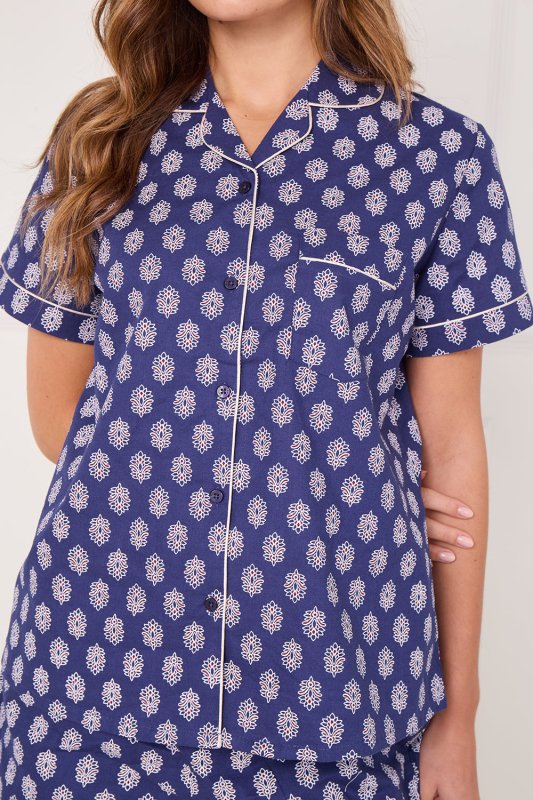 Women’s 100% Cotton Button - Up PJ Shorts Set with Pockets - Loungewear pjs - British D'sire