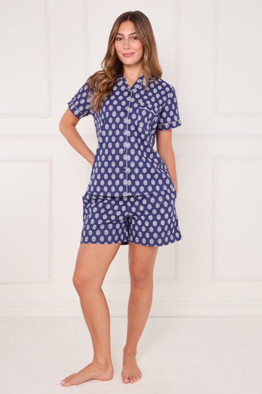Women’s 100% Cotton Button - Up PJ Shorts Set with Pockets - Loungewear pjs - British D'sire