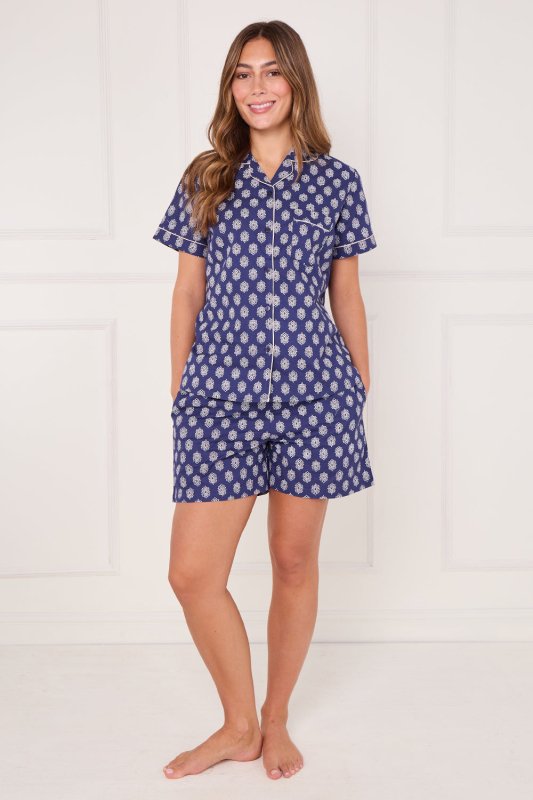 Women’s 100% Cotton Button - Up PJ Shorts Set with Pockets - Loungewear pjs - British D'sire Main image