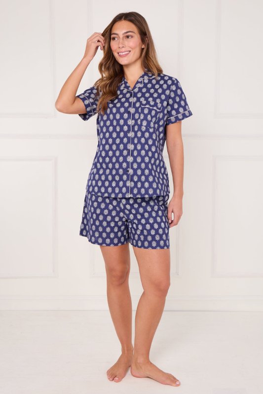 Women’s 100% Cotton Button - Up PJ Shorts Set with Pockets - Loungewear pjs - British D'sire