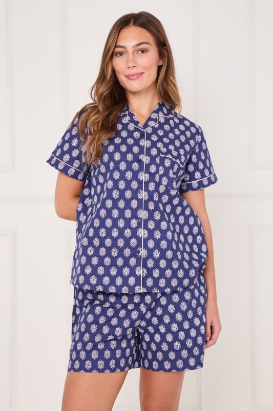 Women’s 100% Cotton Button - Up PJ Shorts Set with Pockets - Loungewear pjs - British D'sire