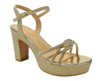 Women's Block Heel Platform Diamante Glitter Shoes - Heels - British D'sire