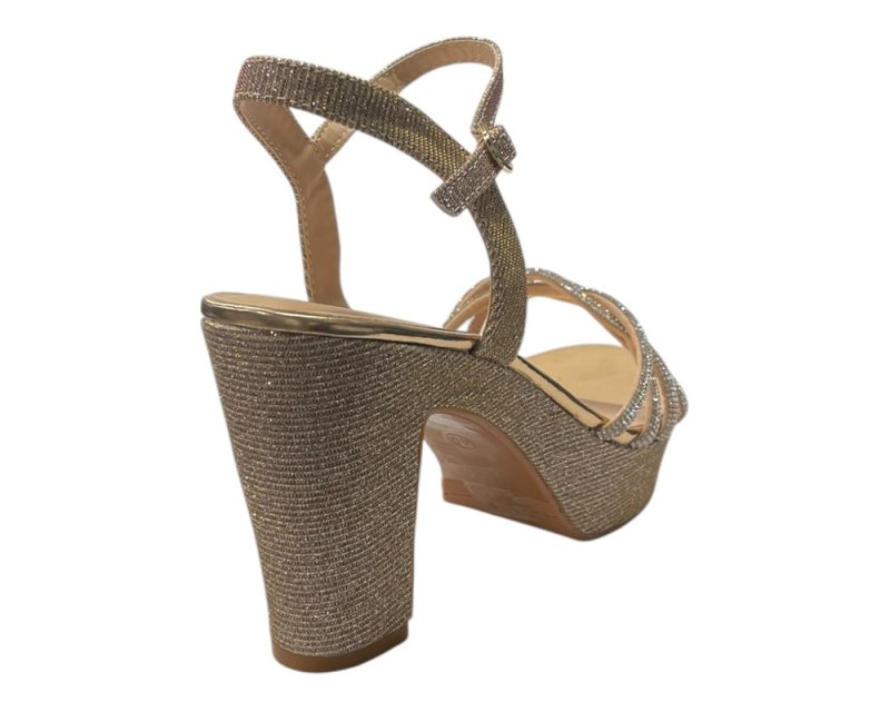 Women's Block Heel Platform Diamante Glitter Shoes - Heels - British D'sire