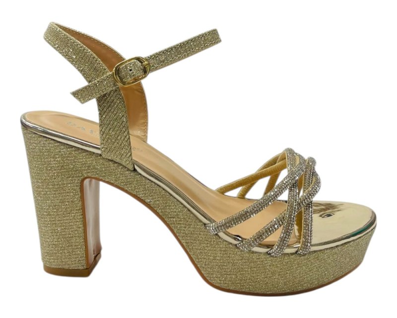 Women's Block Heel Platform Diamante Glitter Shoes - Heels - British D'sire