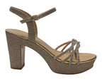 Women's Block Heel Platform Diamante Glitter Shoes - Heels - British D'sire