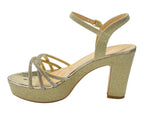 Women's Block Heel Platform Diamante Glitter Shoes - Heels - British D'sire