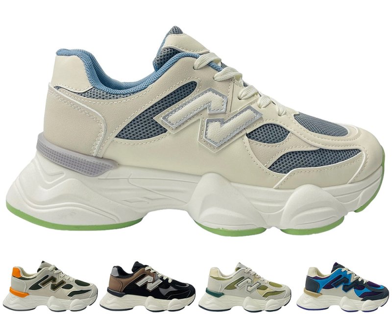 Women's Chunky Sole Faux Leather Lace Up Trainers - Trainers - British D'sire Main image