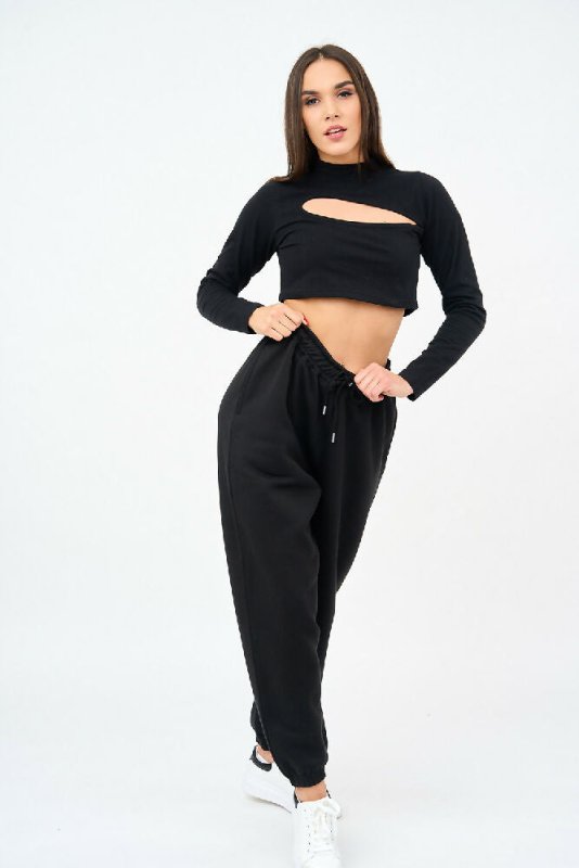 Womens Cut Out Sweat Crop Top And Joggers Set - Sleepwear & Loungewear - British D'sire Main image