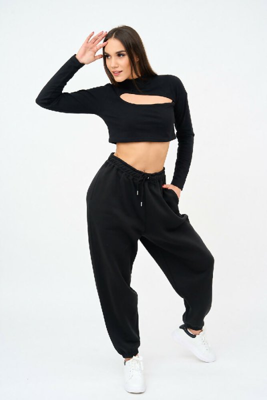 Womens Cut Out Sweat Crop Top And Joggers Set Secondary image