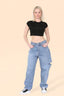 Women’s Denim Blue High Waist Loose Baggy Boyfriend Flared Jeans with Side Slim Cut Knees - Classic Vintage Tapered Denim Pants Casual Streetwear - Jeans - British D'sire