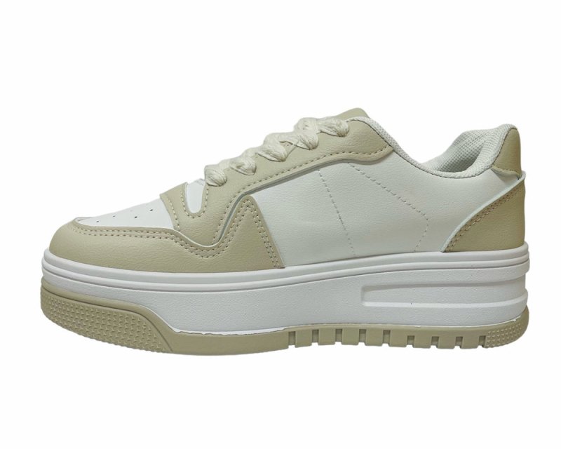 Women's Faux Leather Chunky Sole Lace Up Trainers - Trainers - British D'sire