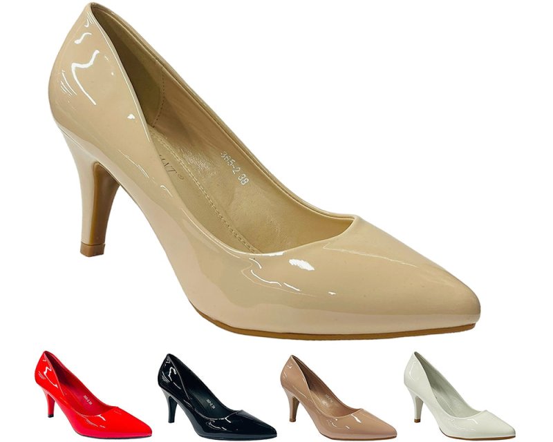 Women's Faux Patent Leather Stiletto Heel Court Shoes - Court Shoes - British D'sire Main image