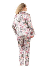 Women's Floral Satin Pajama Set with Pockets - Long Sleeve Button - Up Top and Full - Length Pants - Loungewear - British D'sire