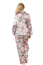 Women's Floral Satin Pajama Set with Pockets - Long Sleeve Button - Up Top and Full - Length Pants - Loungewear - British D'sire