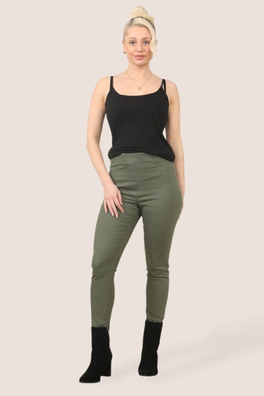 Women's High - Waisted KHAKI Jeggings – Stretch Skinny Fit - JEGGING - British D'sire Main image