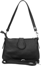 Women's Italian Leather Shoulder Handbag with Detachable Strap - Hollie - Black - Leather Handbag - British D'sire
