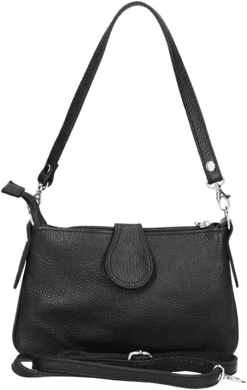 Women's Italian Leather Shoulder Handbag with Detachable Strap - Hollie - Black - Leather Handbag - British D'sire