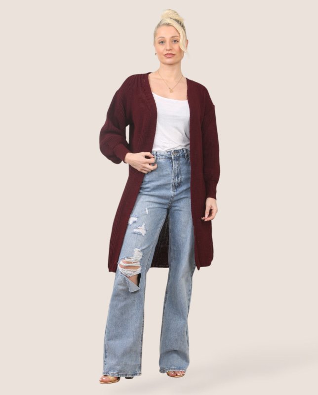Women's Longline Knit Cardigan – Open Front, Ribbed - cardigan - British D'sire