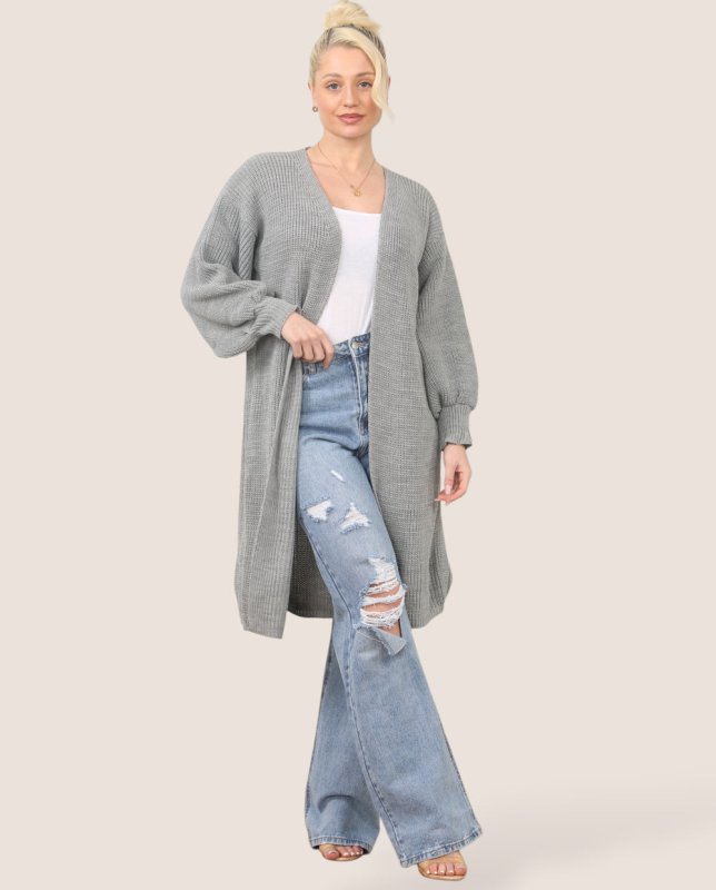 Women's Longline Knit Cardigan – Open Front, Ribbed - cardigan - British D'sire