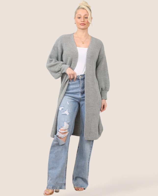 Women's Longline Knit Cardigan – Open Front, Ribbed - cardigan - British D'sire