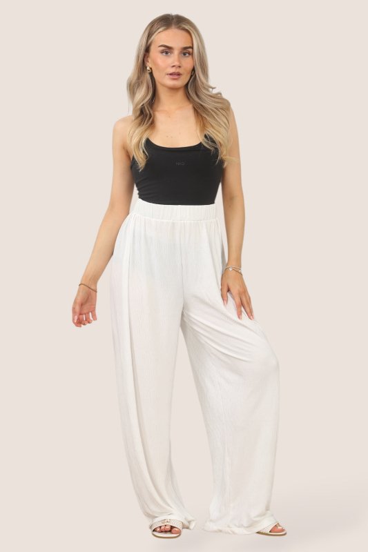 Women's Off White Palazzo Pants – Wide Leg and Lightweight Comfort - Trouser - British D'sire Main image