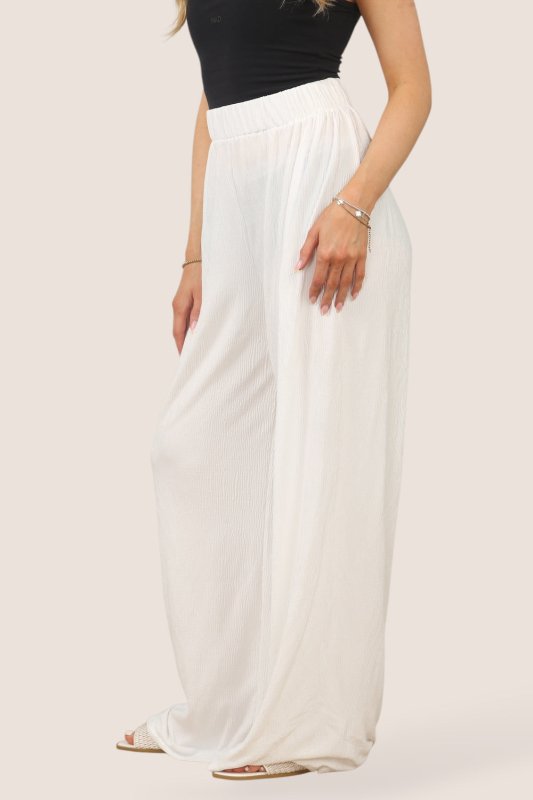 Women's Off White Palazzo Pants – Wide Leg and Lightweight Comfort - Trouser - British D'sire