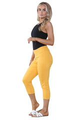 Women's Orange Peel High Waist Skinny Fit Stretch Cropped Capri Jeans Denim Jeggings with Elasticated Waist - Casual Summer Trousers Three Quarter 3/4 Length Pull On Cut Off - Leggings - British D'sire