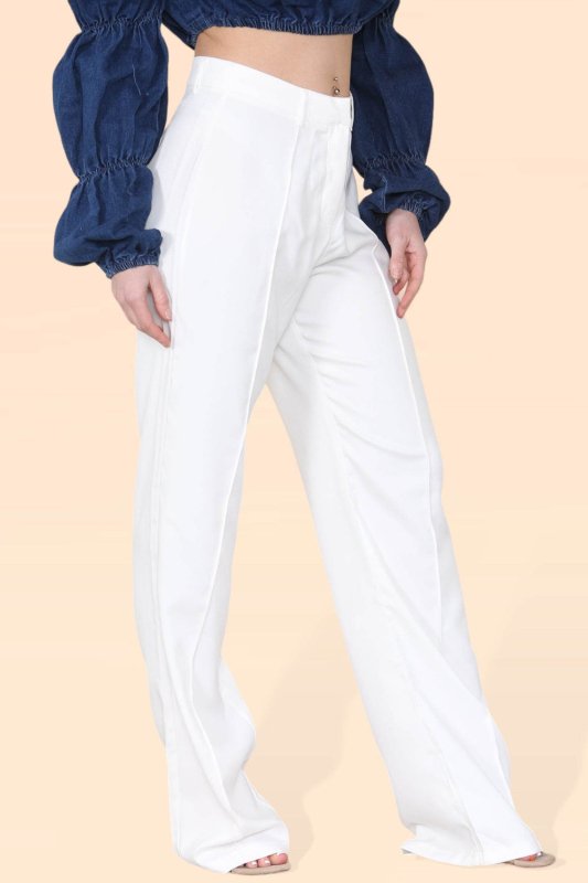 Women's White Wide Leg Pants - Casual, Breathable, High Waist, Slimming, Comfortable Palazzo Trousers for Women, Ideal for Yoga, Office Work, Dance, Vacation, School, Beach, Summer, and Cool Seasons - Trouser - British D'sire Main image