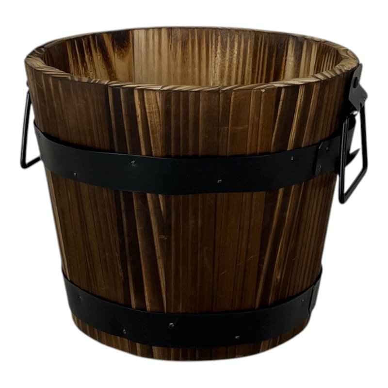 Wooden Barrel with 2 Metal Bands and handles - Home Decor - British D'sire Main image