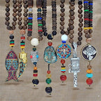 Wooden Beaded Necklace Nepal Mala Wood Beads Meditation Prayer Necklace for Women Jewelry - Jewellery & Watches - British D'sire