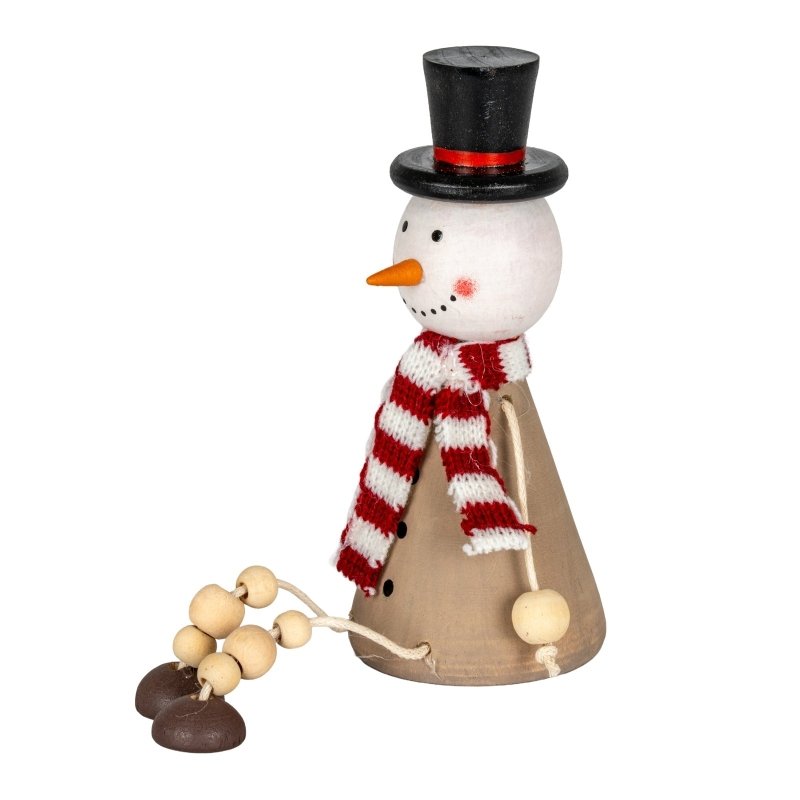 Wooden Jolly Sitting Snowman Decoration - Christmas Decor - British D'sire