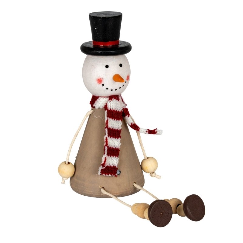 Wooden Jolly Sitting Snowman Decoration - Christmas Decor - British D'sire