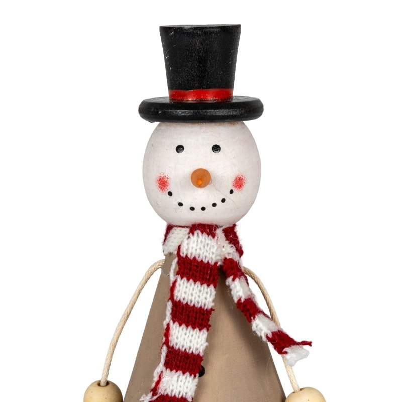 Wooden Jolly Sitting Snowman Decoration - Christmas Decor - British D'sire