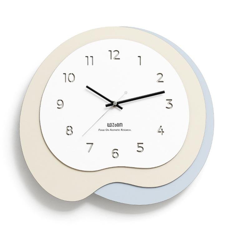 wozoom Modern Irregular Wall Clock Silent Decorative Wood Quartz Clocks For Living Room, Color: Beige Blue With Second Hand - British D'sire Main image