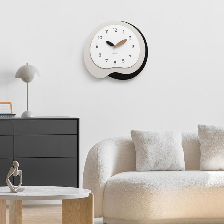 wozoom Modern Irregular Wall Clock Silent Decorative Wood Quartz Clocks For Living Room, Color: Beige Blue With Second Hand Secondary image
