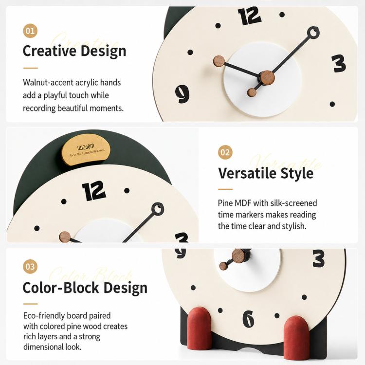 wozoom Silent Wooden Table Clock Modern Small Mantel Clock(Orange Green) - British D'sire