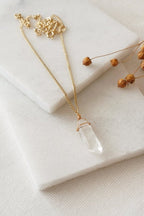 Wrapped Quartz and Gold Pendant Necklace - Necklaces - British D'sire
