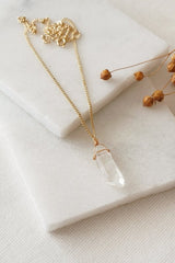 Wrapped Quartz and Gold Pendant Necklace - Necklaces - British D'sire