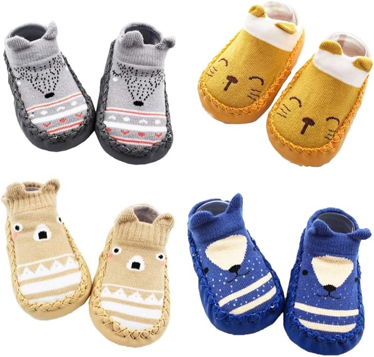 XM - Amigo 4 Pairs of Baby Boys Girls Indoor Slippers Anti - Slip Socks Shoes - Kids shoes - British D'sire