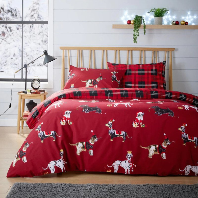 Xmas Duvet Quilt Cover Dogs Christmas Kids Bedding Set Single Double King - Home, Furniture & DIY:Bedding:Bedding Sets & Duvet Covers - British D'sire Main image