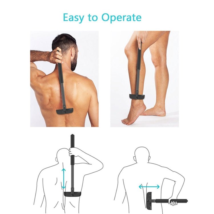 XPREEN XPRE034 Stretchable Handle Stainless Steel Blade Back Shaver Adjustable Back Razor with Lanyard for Men(Black) - British D'sire